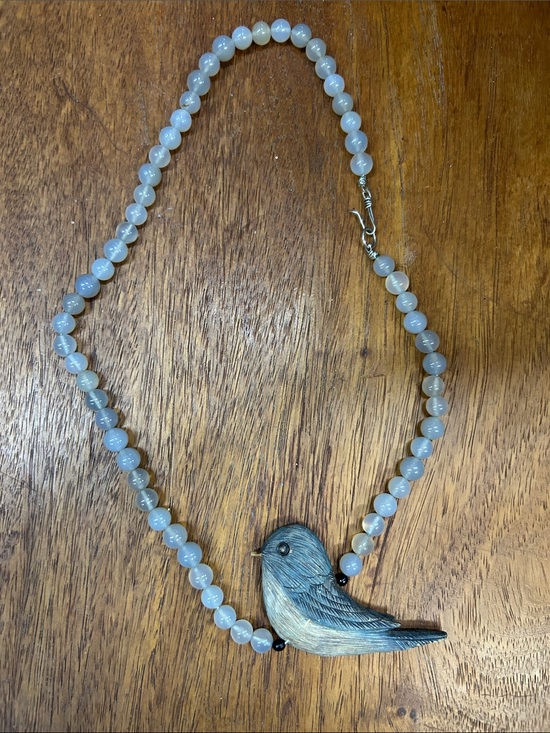 Jewelry - Handcrafted Blue Bird Bead Necklace
